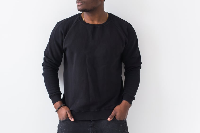 Close-up of N African American Man Posing in Black Sweatshirt on